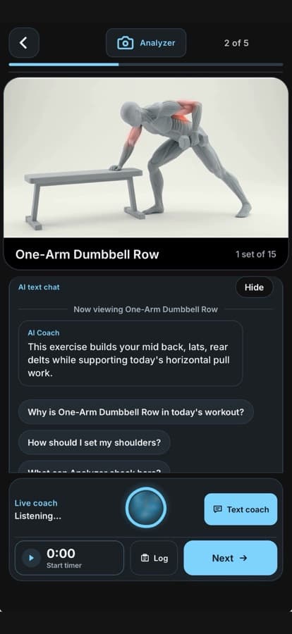 Tip Top Fitness AI coach screen explaining a workout decision